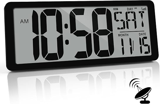 (4.6 Numbers 15 Inch Large Digital Wall Clock Battery Operated-Never Needs Setting!-Easy to Read Numbers-Easy Set-Up Auto DST