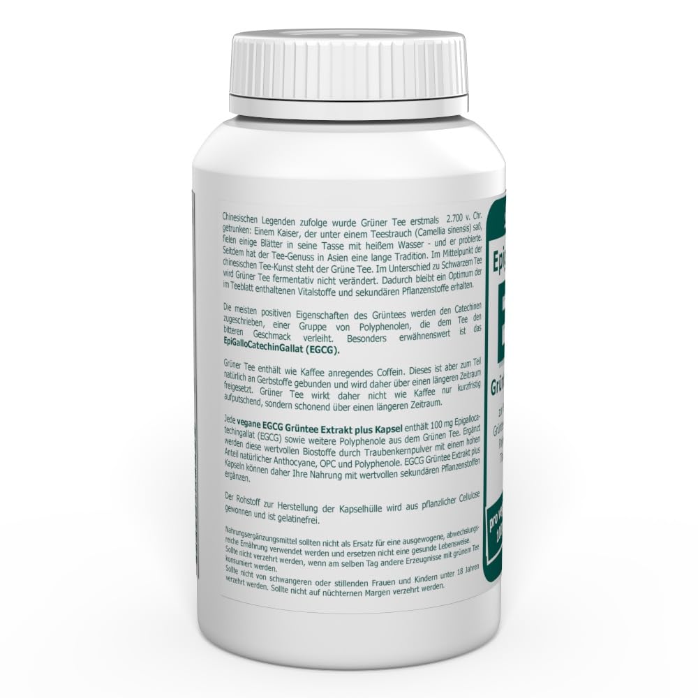 EGCG 100 mg Grüntee Extrakt plus pro Kapsel 200 Stk zur Versorgung mit Grüntee-Catechinen und Polyphenolen aus Traubenkernen