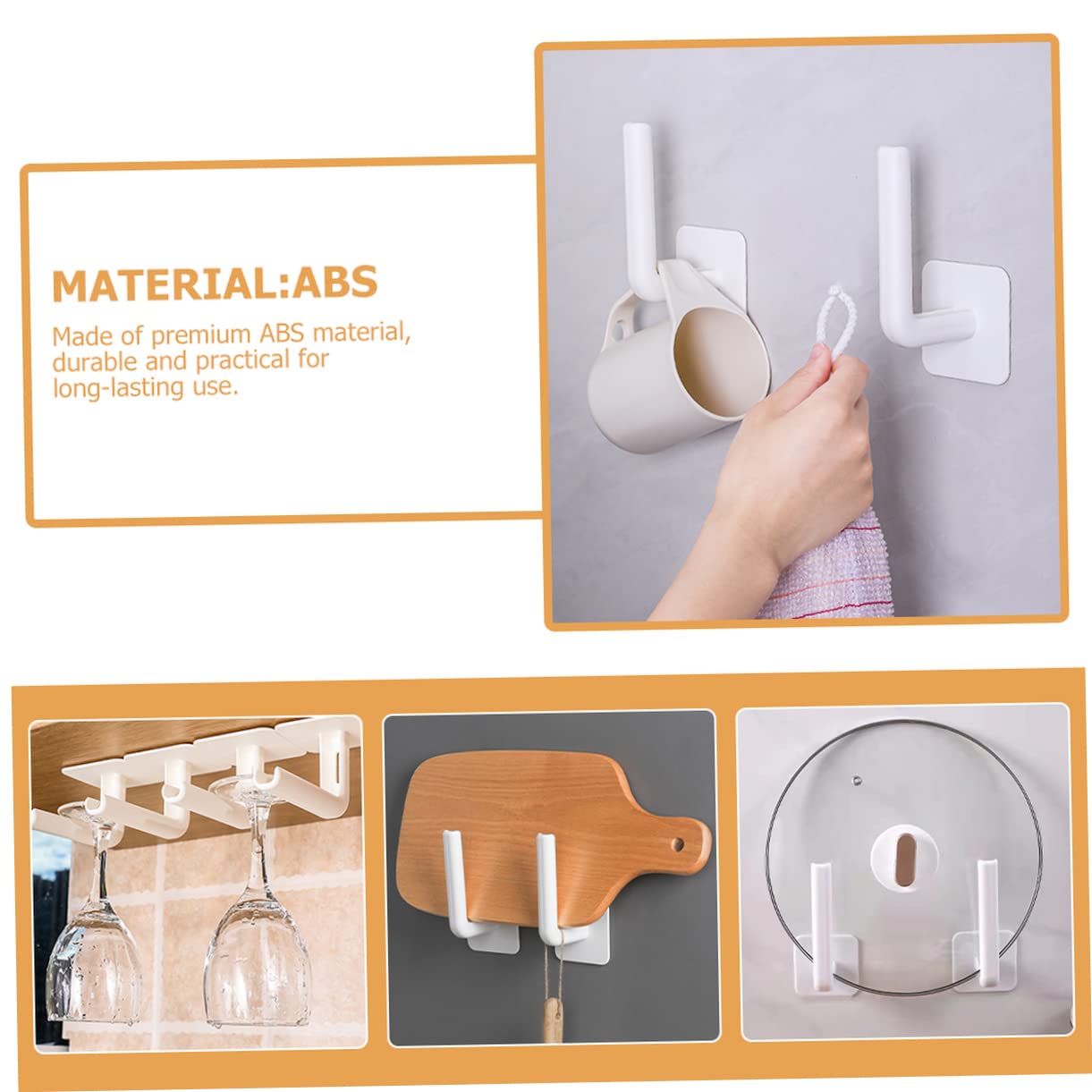 VASDEV 16 Pcs Crochet Collant Multifonctionnel Crochet Auto-Adhésif Abs sans Poinçon Blanc (Blanc 7X6.5X14CM)