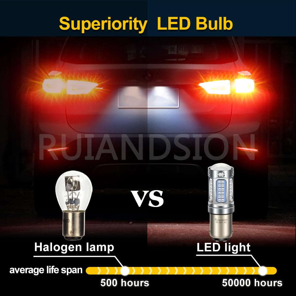 Ruiandsion BA15D 1130 1142 1176 Ampoule led Rouge AC 10-30V Sans polarité 2016 69SMD Chip Remplacement pour les feux de queue de voiture de remorque marine RV Camper Boat Paquet de 2