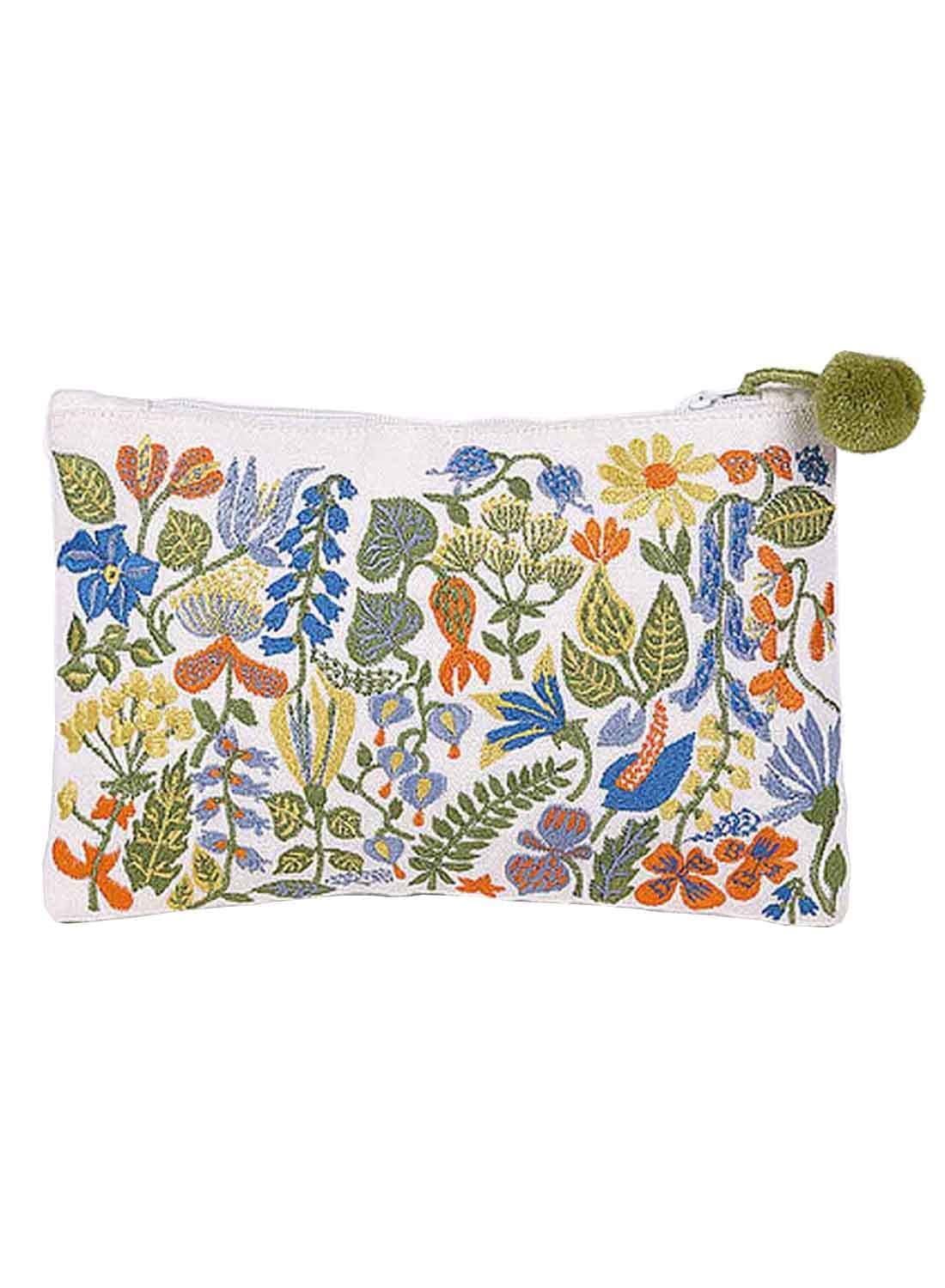 INIHOM Spring Garden Embroidered With Pom Pom Attached Cotton Pouch for Women and Girls (B09KQ6N7F1) Amazon Price History, Amazon Price Tracker