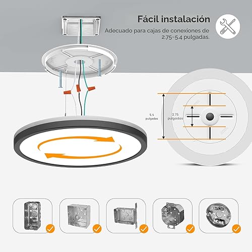 Miniatura 9 de Matane Lámpara de Techo LED Empotrada de 12 Pulgadas con Luz Nocturna, 24W 2400LM 3000K/4000K/5000K Seleccionable, Luces de Techo Regulables