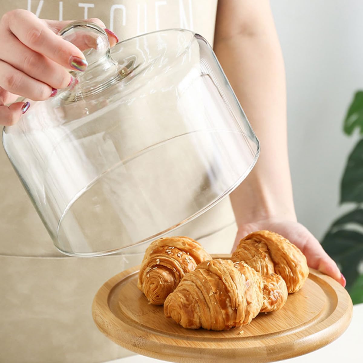 PLAFOPE Cloche Alimentaire Ronde en Verre pour Gâteau, 18cm, Transparente