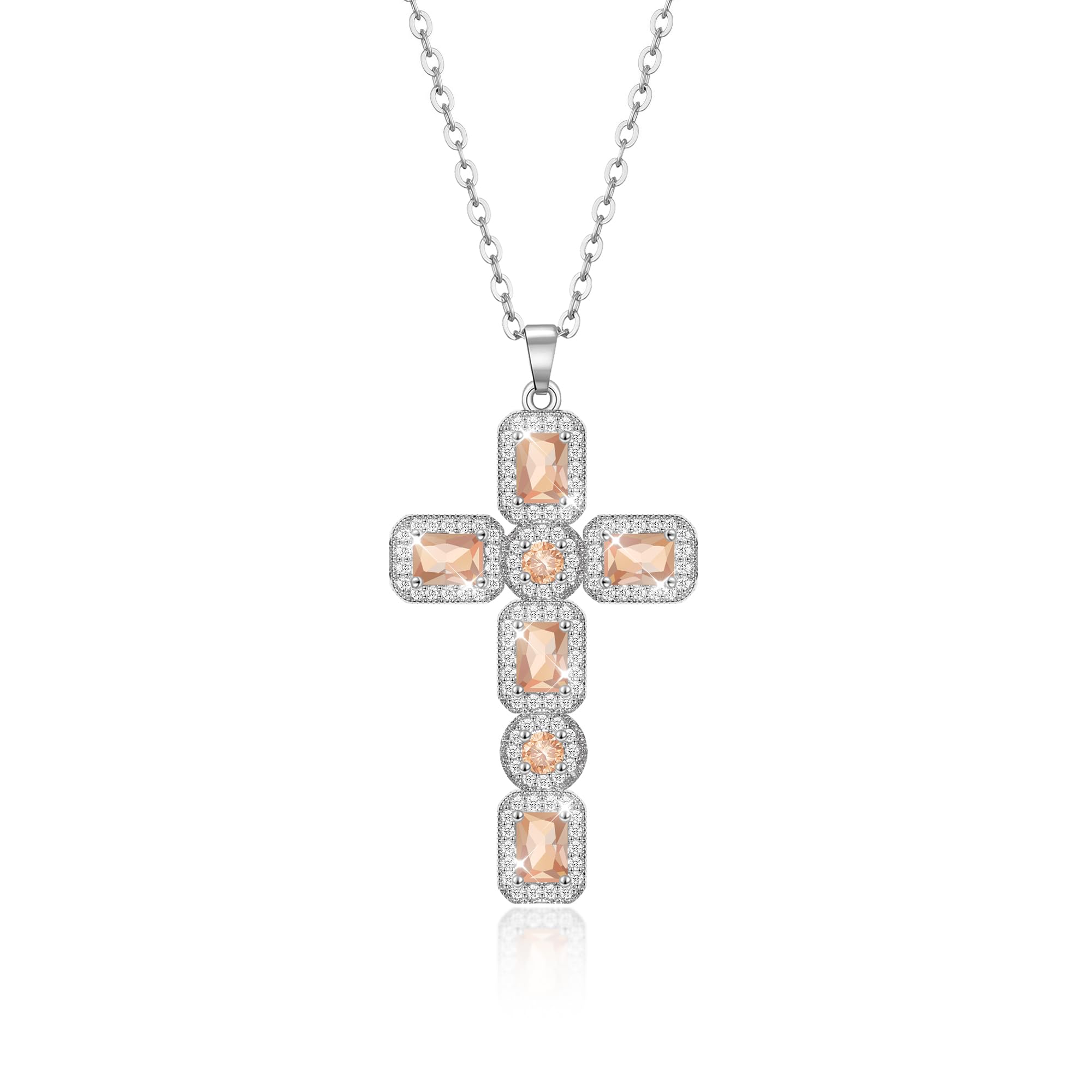 Linawe Cross Necklace for Women, Gold/Silver Jewelry Cross Charm Chain Necklaces, Moissanite Crystal Birthstone Cubic Zirconia Rhinestone Necklace,