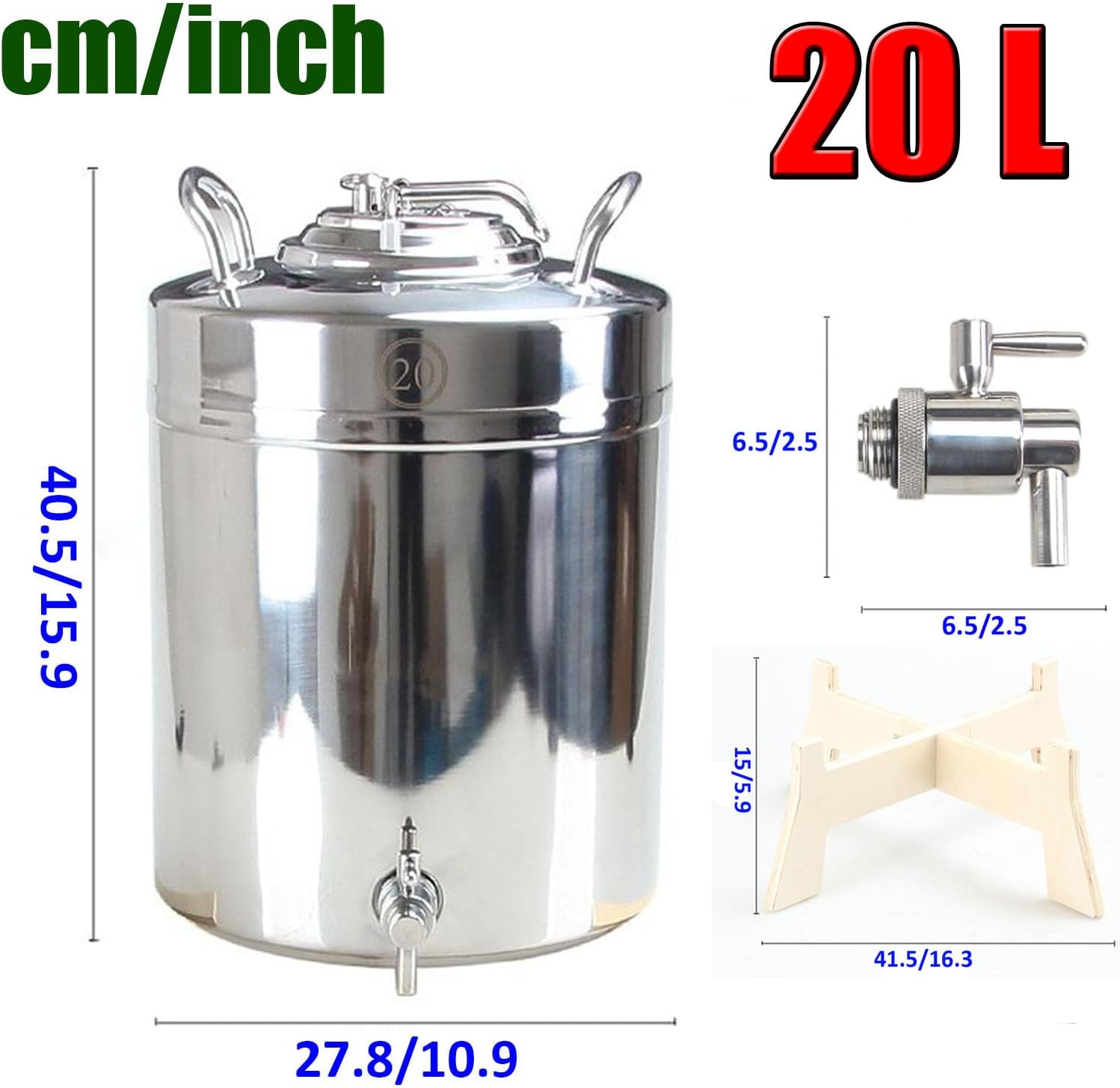 Beer Dispenser Home Brew Beer Brewing Craft Barrel,Stainless Steel Water Storage Bucket with Stand And Lid,Milk Can Tote Jug with Faucet,20 L