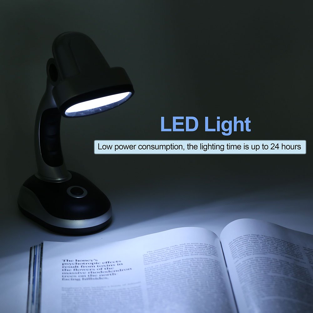 Zerodis Lampada Da Tavolo LED Ricaricabile USB - Girevole 360° Con Touch Sensor E Clip - Per Lettura, Ufficio, Scrivania (Argento) - 2