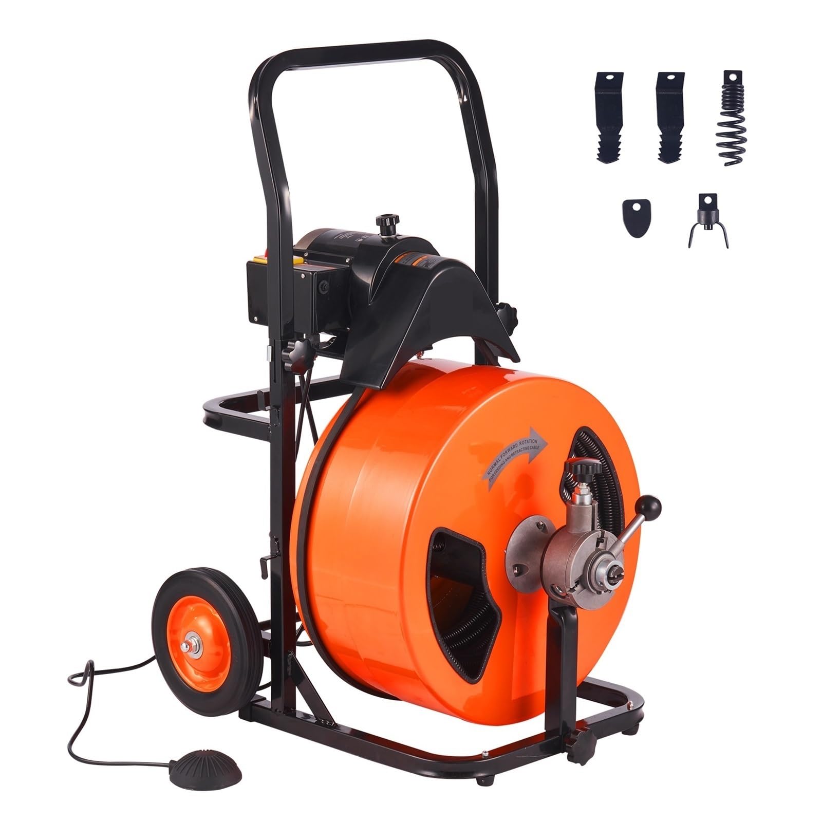 Drain Cleaning Machine Sewer Snake Auto Feed Auger Cleaner with Air Activated Foot Switch Powerful Clearing Capability