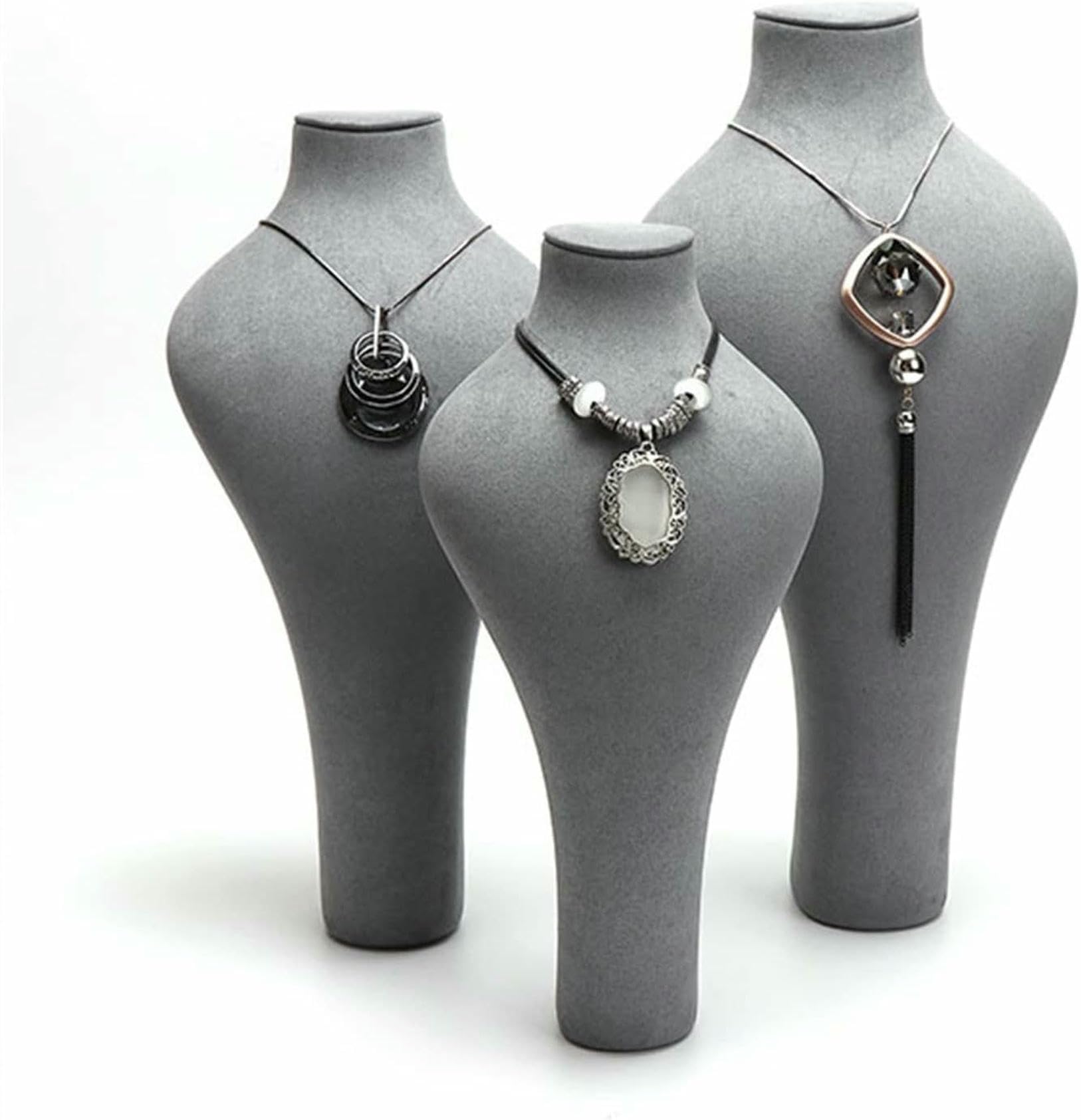 Expositor de Joyas de Terciopelo Blanco con Forma de Busto para Collares (30 cm), Soporte para Guardar y presentar Collares, Colgantes y Cadenas, Elegante Organizador de decoración (Gris, 30 cm)