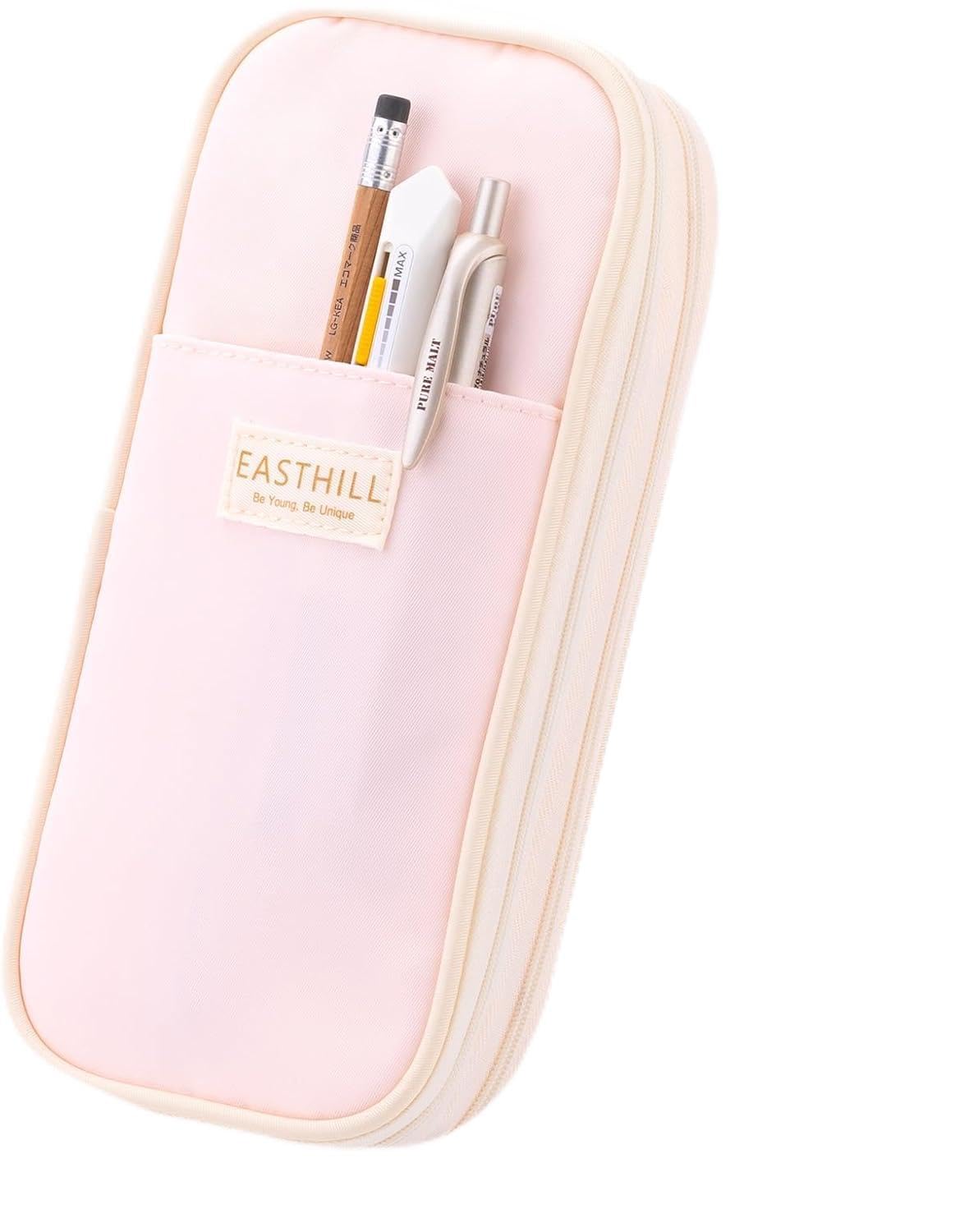 Large Capacity Pencil Case Durable Office College School Pen Holder Organizer Stationery Makeup Bag Pouch Box for Girls Adults 22x11cm (Pink)