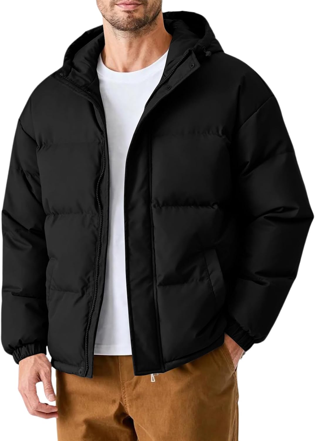 Men's Puffer Jackets Hooded Oversized Lined Quilted Warm Coat Casual Winter Outerwear, M-5XL