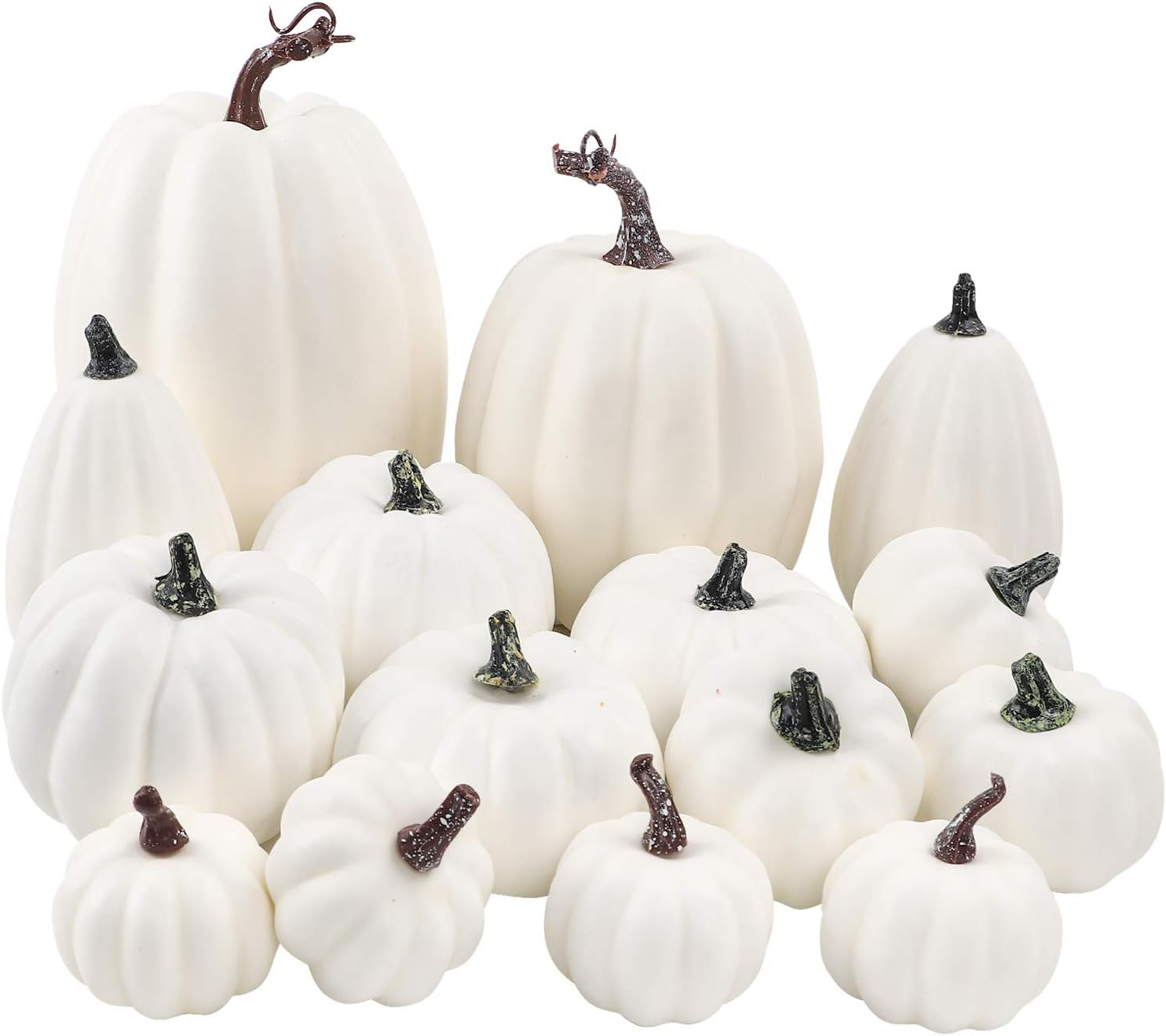 FUNARTY 16pcs White Pumpkins Thanksgiving Decorations Artificial Pumpkins Set Fall Decorative Assorted Fake Pumpkin for Harvest Halloween Party Home Decor