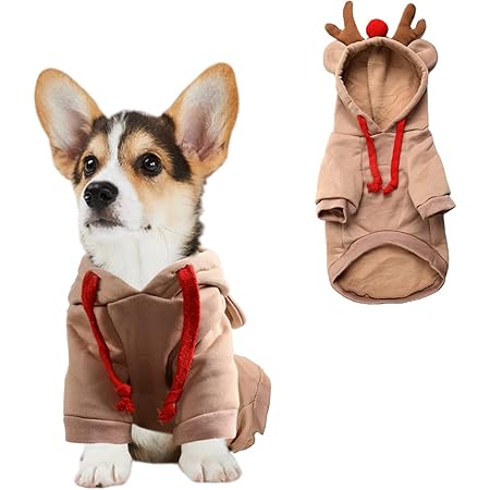 SGQCAR Pet Clothes Dog Hoodie Sweatshirts Cute Christmas Elk Puppy Costume Soft Thickening Warm Pup Pajamas Cold Weather Sweater for Small Medium Dogs Cats Doggie (XS)…
