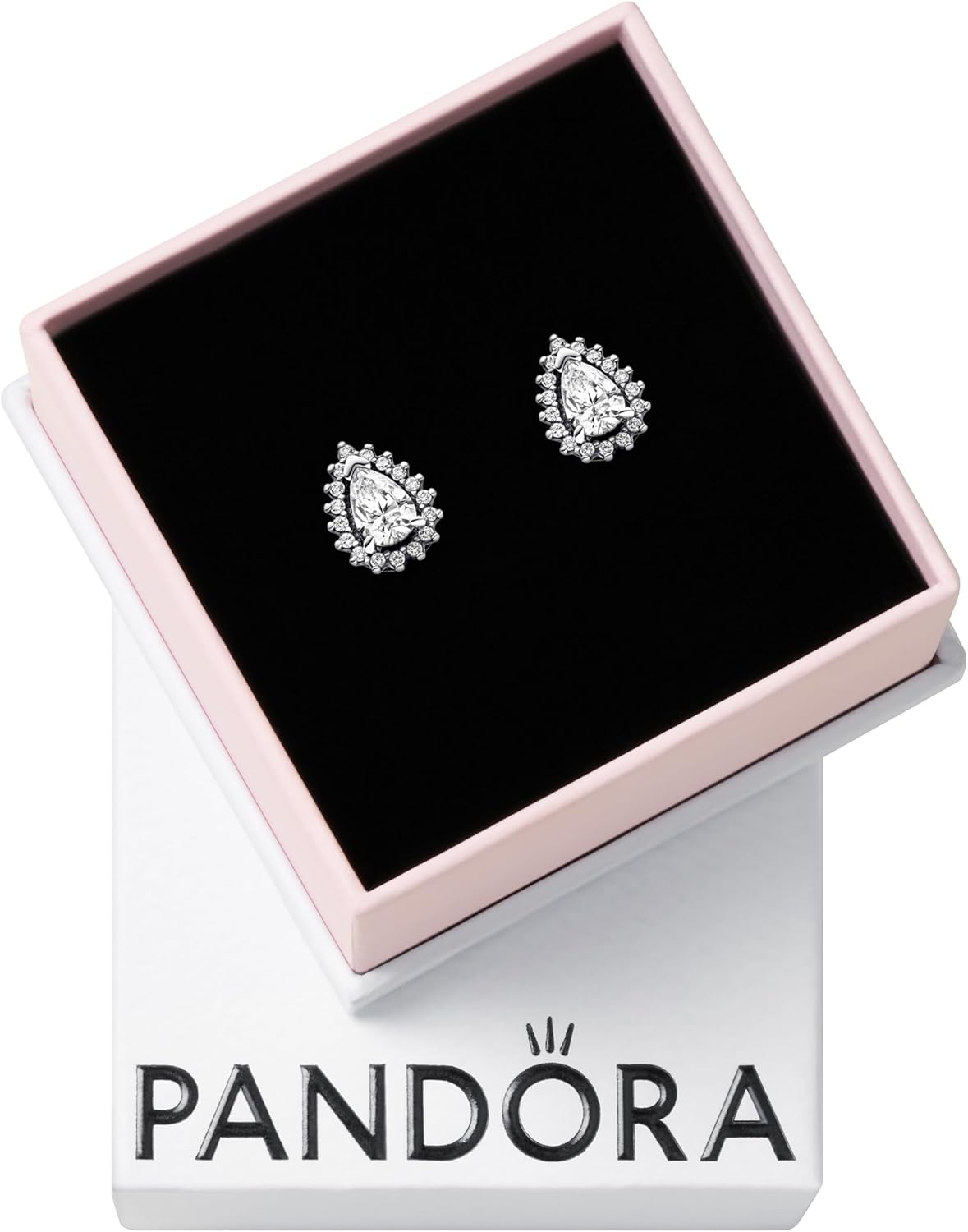 PANDORA Timeless Sparkling Pear Halo Stud Earrings - Gift for Her - Sterling Silver Stud Earrings with Clear Cubic Zirconia - Jewelry for Women - With Gift Box