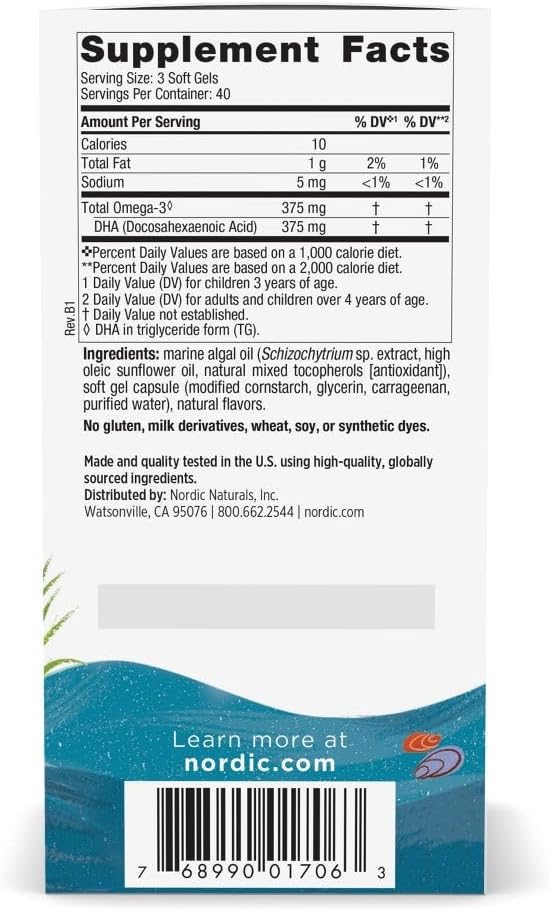 Nordic Naturals Children's DHA Vegetarian - Kids DHA Omega-3 Supplement -Algae Oil - Berry Lemonade Mini Chewables - Plant-Based Formula for Ages 3+ - 120 Soft Gels - 40 Servings