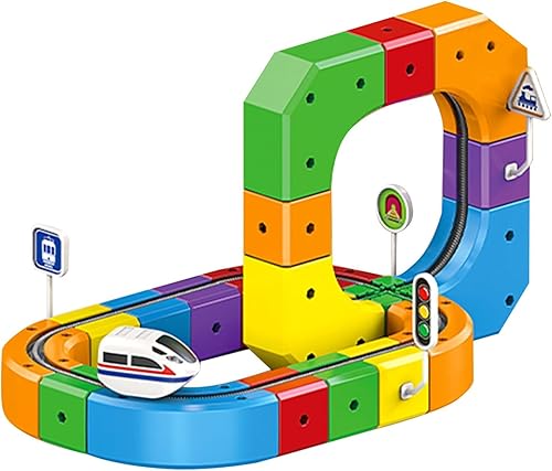 Juego de tren eléctrico, juego de tren de fusión de pista flexible, kits de construcción de pistas de autos de carreras con señales de tren y