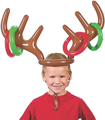 Giveme5 Christmas Holiday Party Toy, Inflatable Reindeer Antler Hat Ring Toss Game