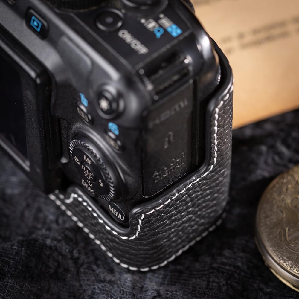 G12 Vintage Genuine Leather Camera Case，Half-Wrap Camera Protector for Canon PowerShot G12 (Black-White line)