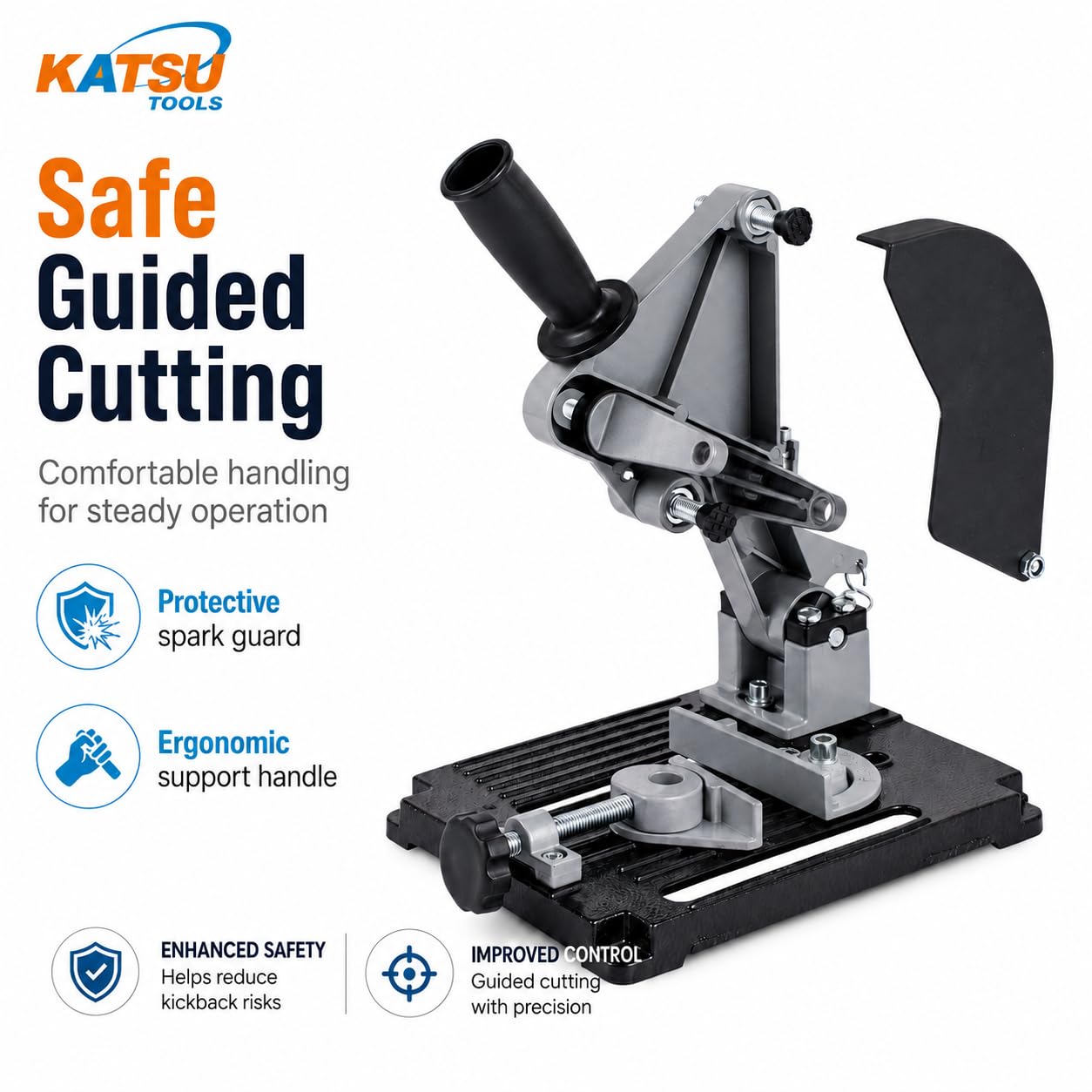 KATSU Supporto per Smerigliatrice Angolare - Ø 100mm a 125 mm Supporto per Smerigliatrice Elettrica con Base in Ghisa per Impieghi Gravosi con 11 Dischi da Taglio in Legno e Acciaio 105422