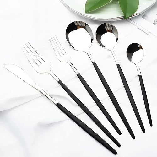 Miniatura 8 de Juego de cubiertos, cuchillo de cena, tenedor de postre, cuchara, vajilla de acero inoxidable, 4 piezas, verde plateado
