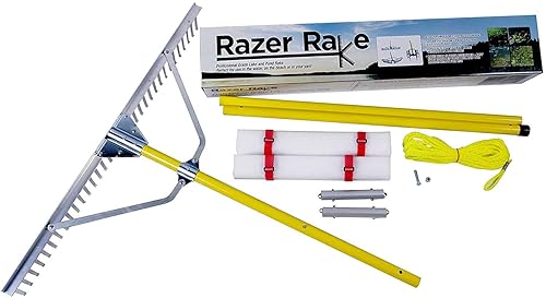 Jenlis Razer Rake - Rastrillo plegable de aluminio multiusos para lago y paisaje, rastrillo para malas hierbas