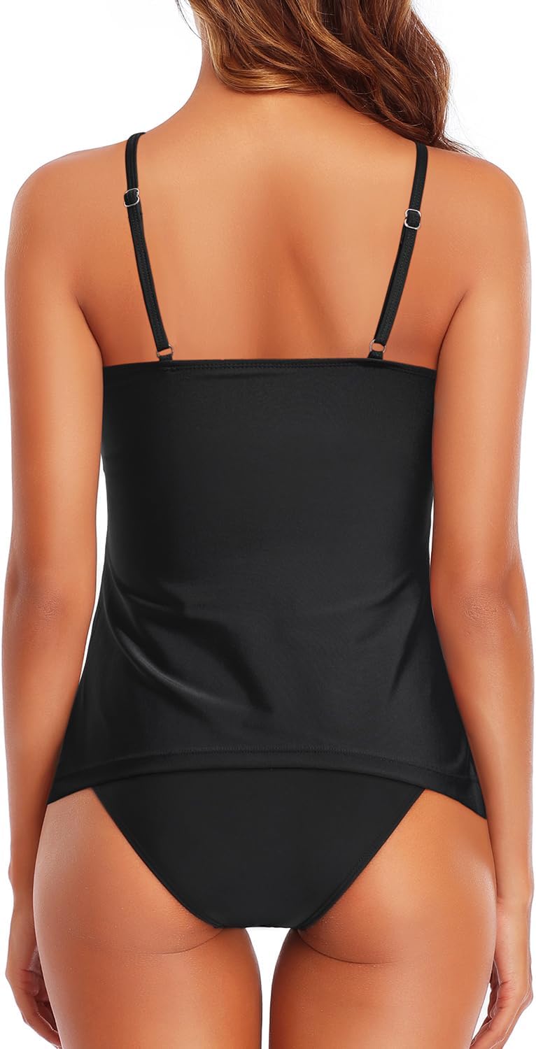 Holipick Two Piece Tankini Bathing Suits for Women Tummy Control Swimsuits High Neck Swim Tankini Top with Bikini Bottom - Image 2