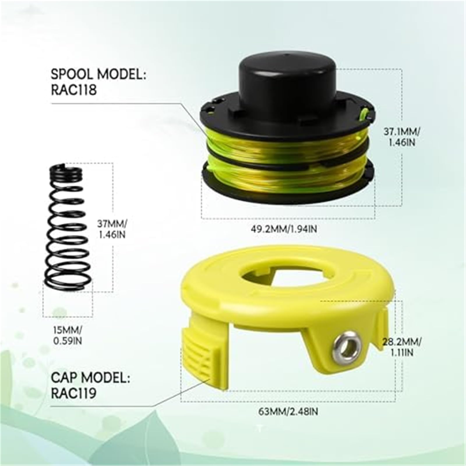 Automatyczna szpula kosiarki Linia szpuli podkaszarki, dla Ryobi Rac118 RLT3525S 1,2 Mm X 8,4 M wymienna przycinarka kosiarka dla trawy z pokrywą i sprężyną(BLACK 12 2 2)