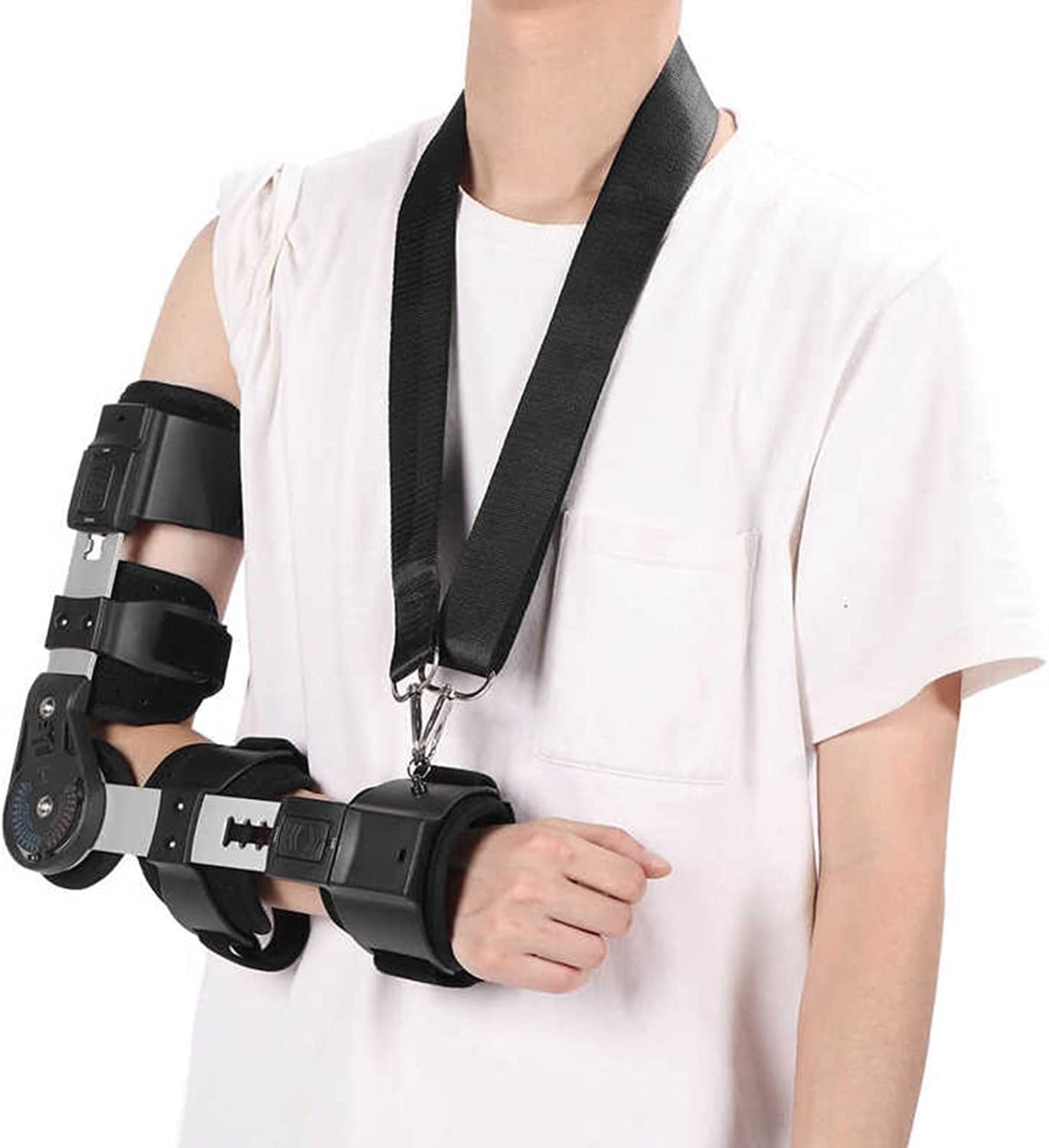 Tutore per Gomito Rom Incernierato con Supporto per Cinghia Recupero delle Lesioni, Stecca Stabilizzatrice per Tutore per Gomito Regolabile, Fissaggio per Frattura del Gomito Unisex