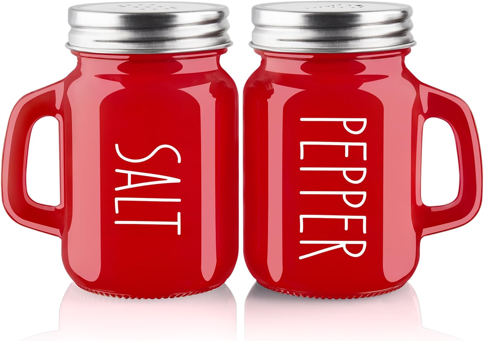 Red Salt and Pepper Shakers Set, ZOSUJO 4 oz Cute Modern Glass Christmas Red Shaker Sets with Stainless Steel Lids, Red Kitchen Decor and Accessories for Home Restaurants Weddings