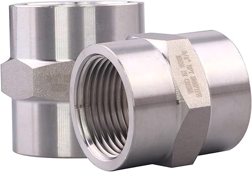 Acoplamiento hexagonal de forja - Adaptador de conector de acero inoxidable 304, hembra NPT de 34 pulgadas (paquete de 2)