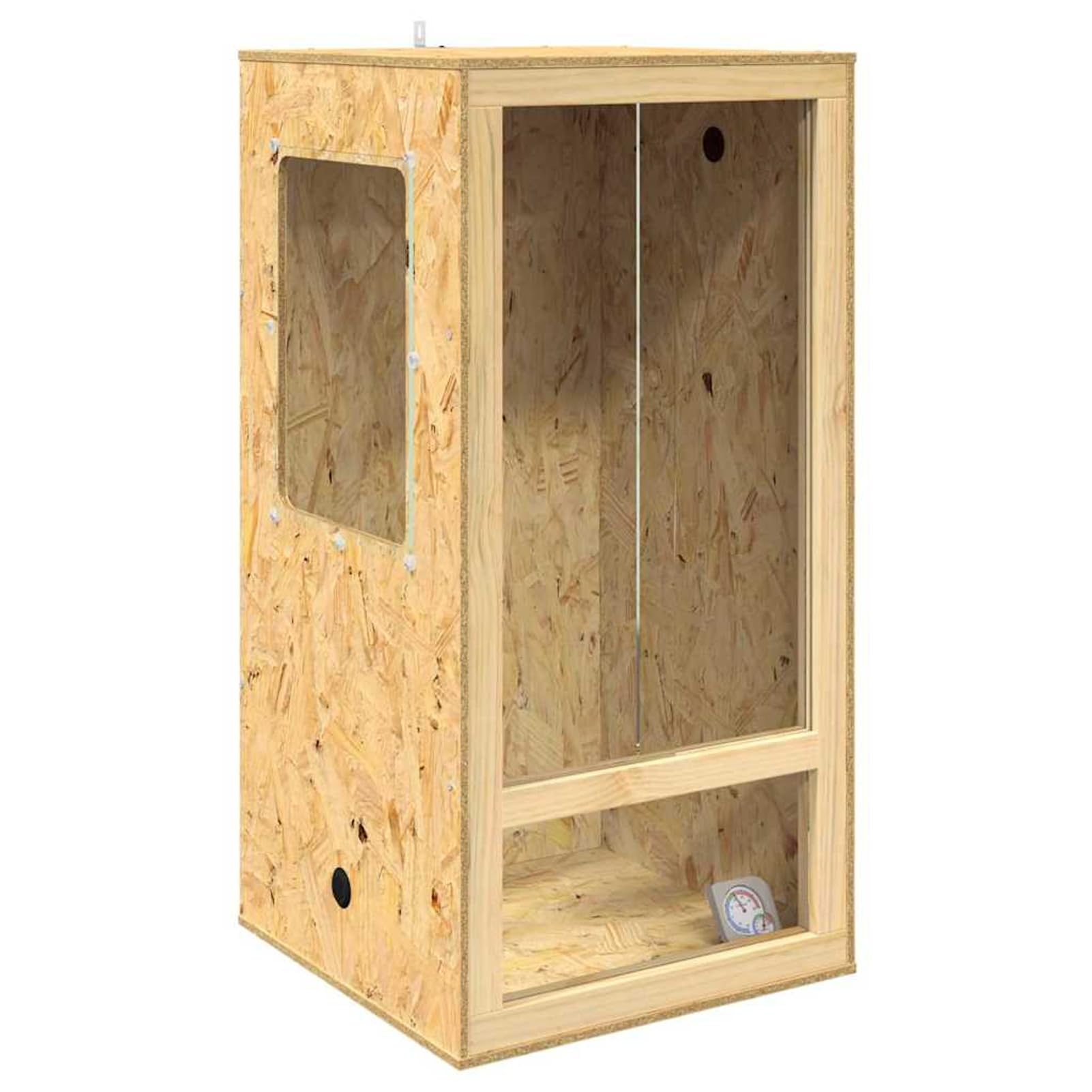 Terrario OSB per Rettili e Anfibi, 50x50x100 cm, con Termometro, Finitura Opaca Marrone, Spazioso e Durevole, per Uso Interno, Assemblaggio Richiesto