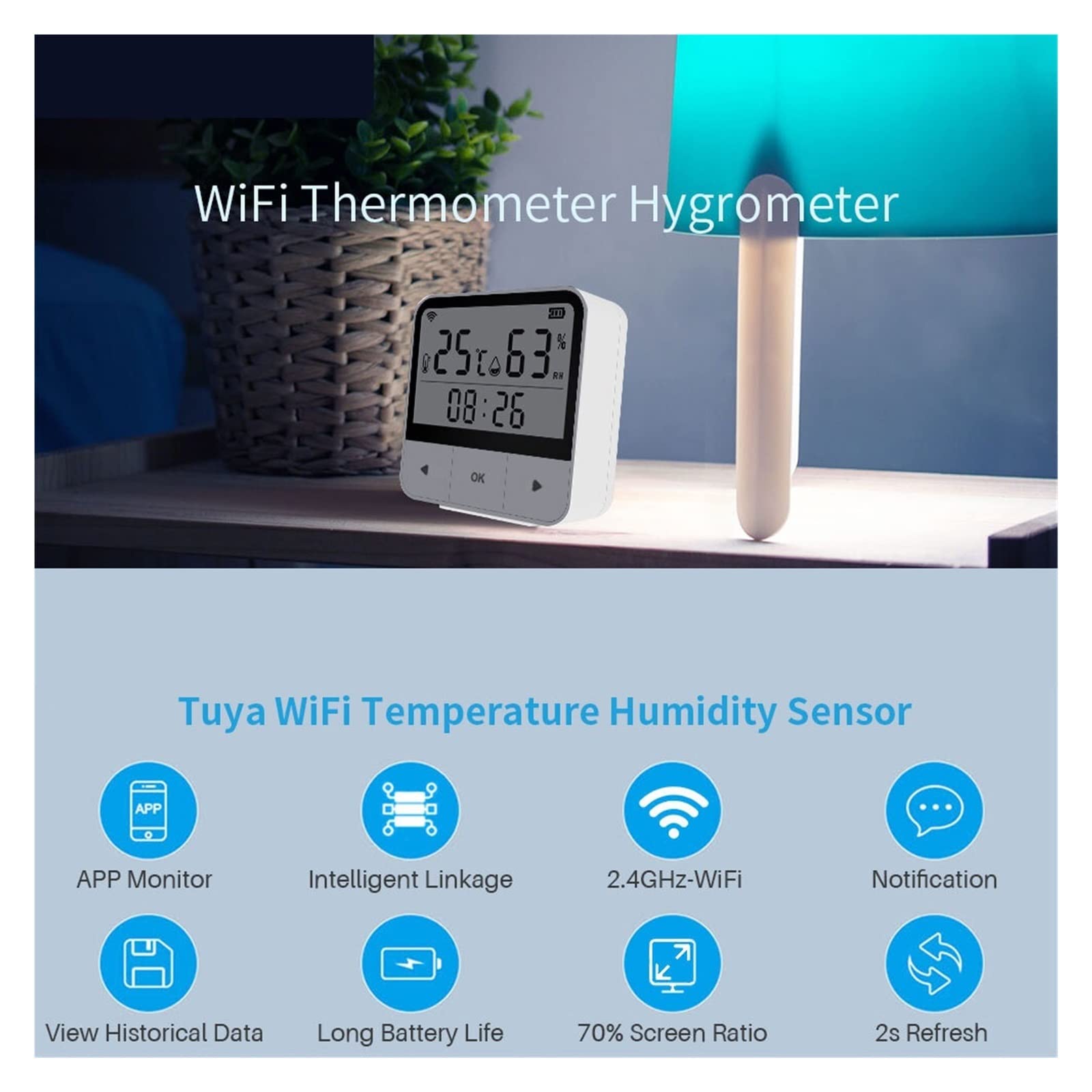 Termostat, Termometr Wewnętrzny Higrometr Cyfrowy WIFI Inteligentny Czujnik Temperatury I Wilgotności Z Wyświetlaczem LCD Aplikacja Mobilna Sterowanie Termostatem(3PCS)