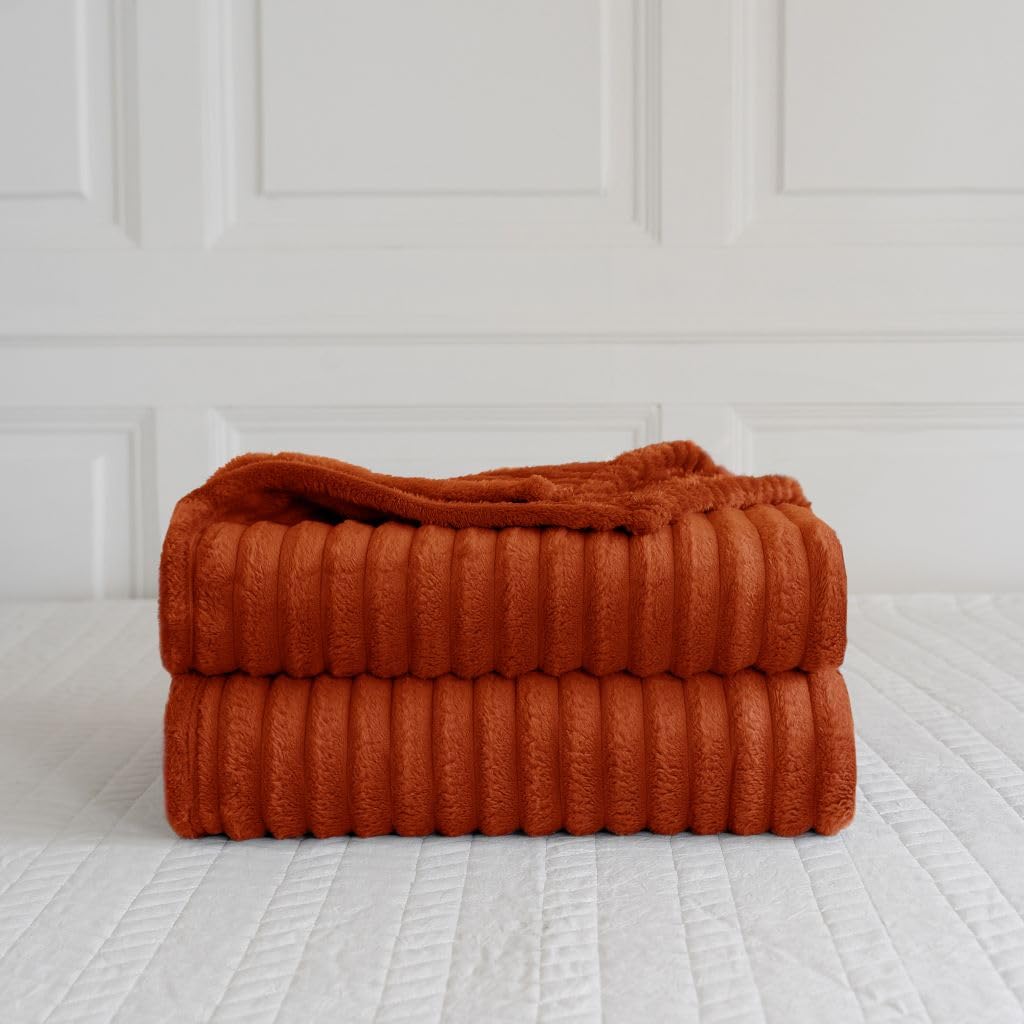 Lizzie Jacobs Orange New Chunky Cord Teddy Sherpa Fleece Throws Super Soft Warm Cosy Luxurious Sofa Settee Bed Throws Blankets For Kids And Adults (, King - 200X240cm)