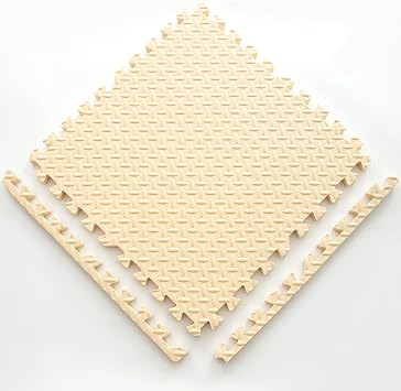 Interlocking Floor Tiles 5 Pack Nontoxic Puzzle Play Mat Exercise Mat for Toddlers,12x12 Square EVA Foam Play Mat Floor Protective Tiles Beige,0.4 Thick