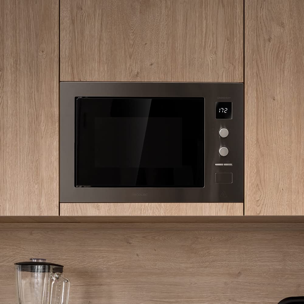 Cecotec Micro-ondes encastrable numérique 25 litres avec gril GrandHeat 2550 Built-In Steel. 1320 W, 8 fonctions, minuterie, revêtement en acier inoxydable, plateau tournant de 31,5 cm.