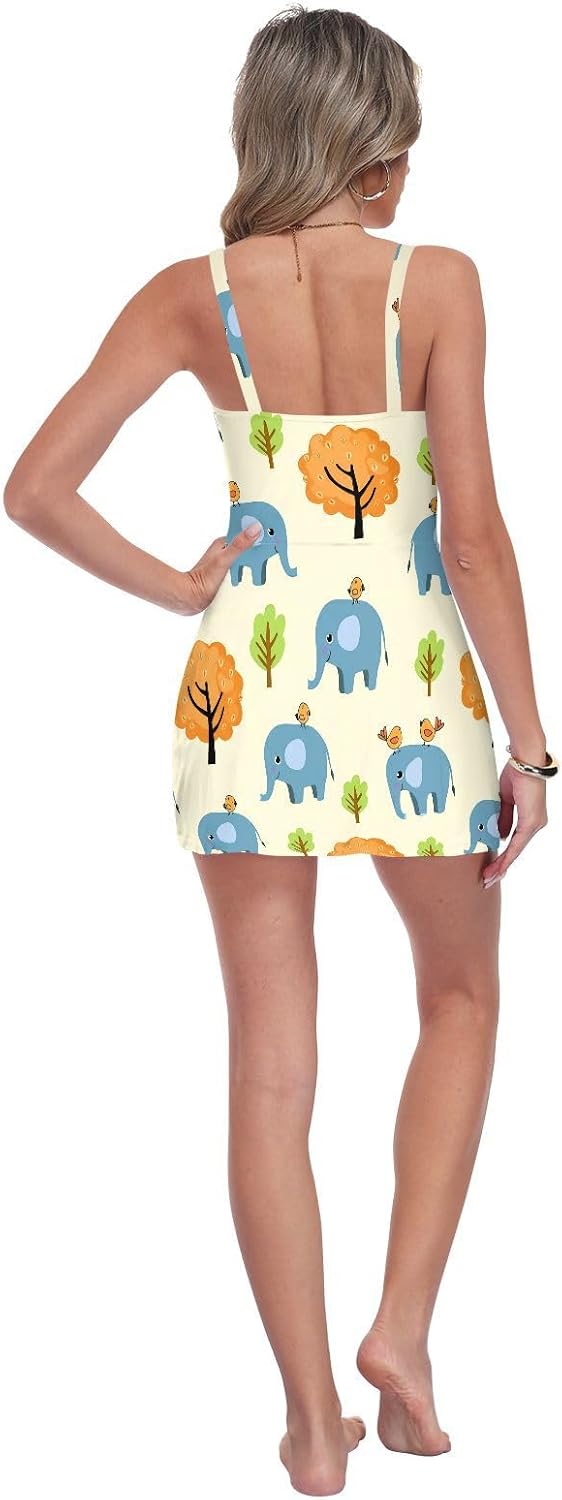 Cute Elephant Plant Yellow Women's One Piece Swimsuits Tummy Control Bathing Suits S A2302199