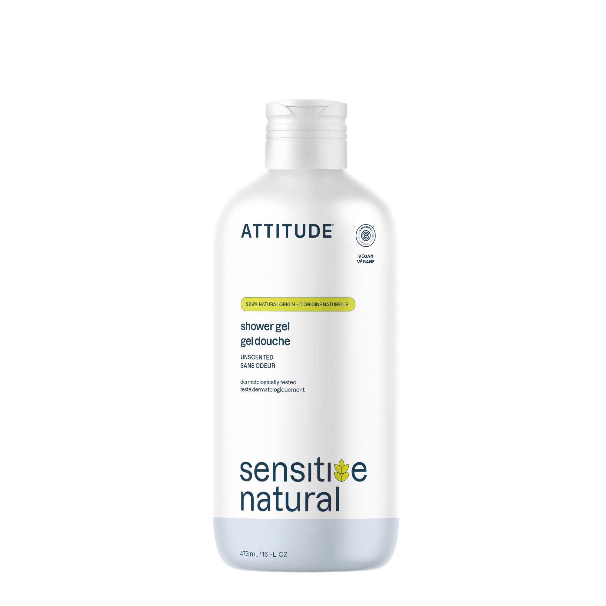 ATTITUDE Body Wash for Sensitive Skin, EWG Verified Shower Gel, Soothing Oat, Dermatologically Tested, Plant and Mineral-Based, Vegan Personal Care, Unscented, 473 mL