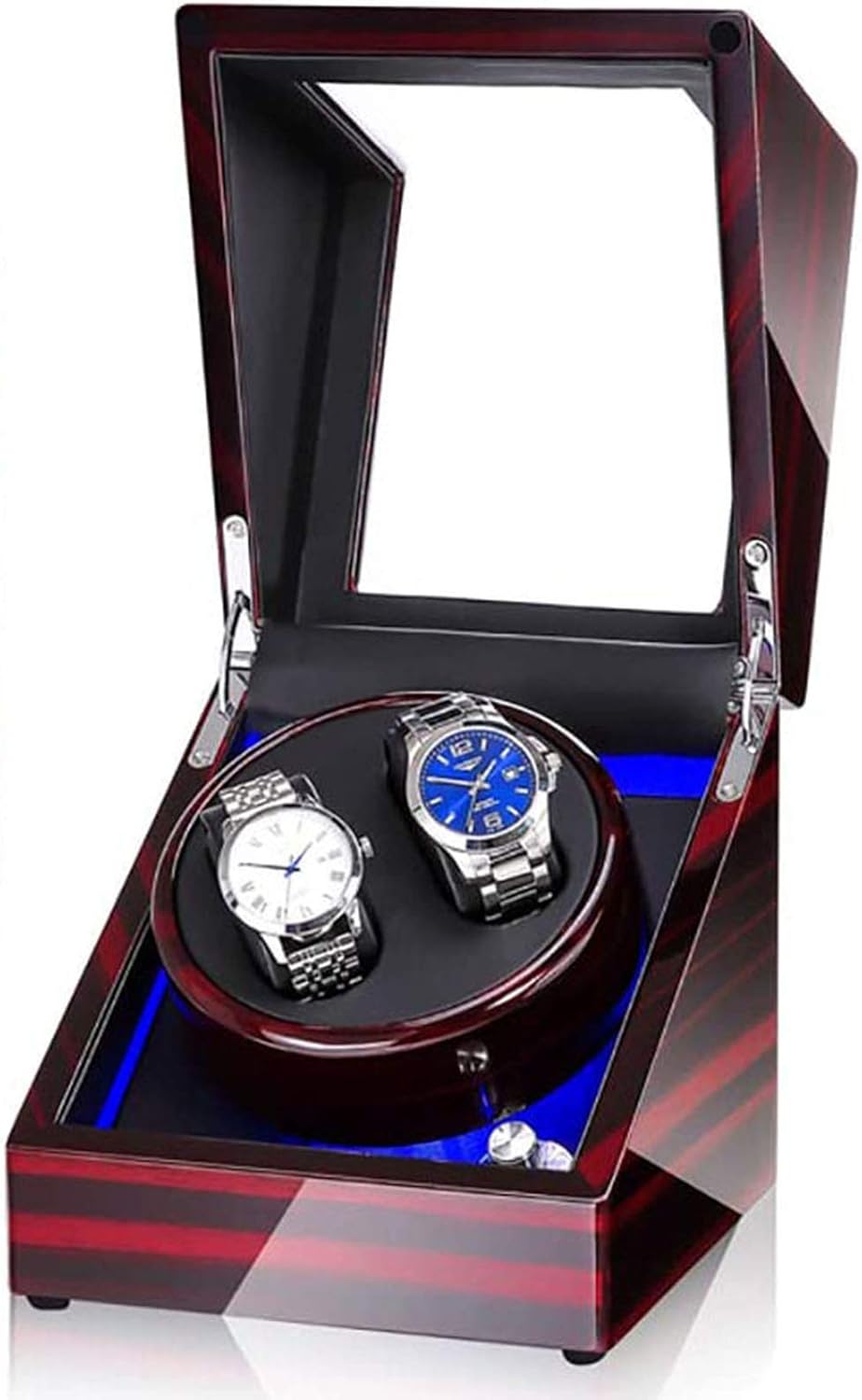 NEWTRY Automatic Watch Winder Double Watches Winder Boxes with Light Quiet Motor for Watches Display for Men and Women Gift AC Adapter and Battery Powered Not Include Watches 1 pcs (Black+Black): Home & Kitchen