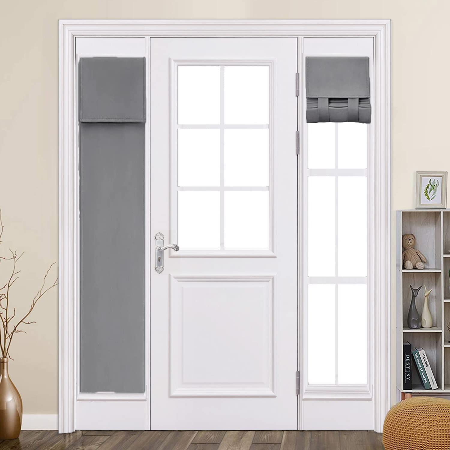 ZHhan French Door Curtains Privacy Blackout French Door Shade for Glass Door Home Office,Sidelight Curtain Tie up Shade,Easy Installed 30x203cm,Light Grey,1 Panel