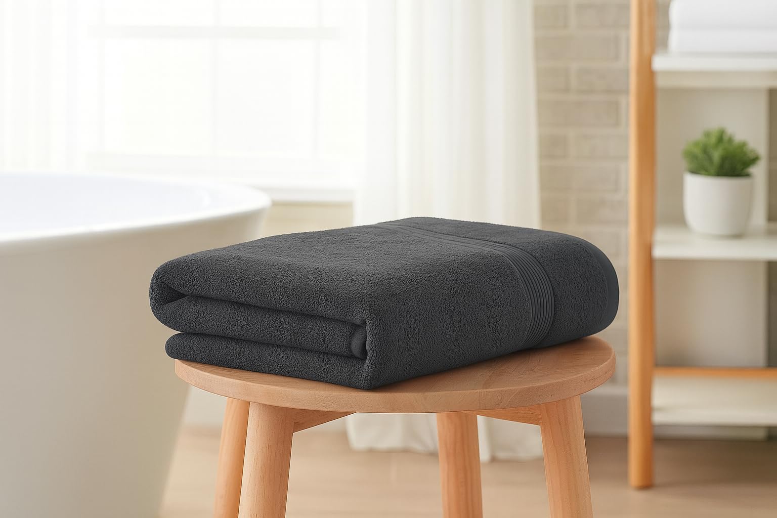 Diamond Tex Extra Large Bath Sheet Towel Set with Hanging Loop, Egyptian Cotton 600 gsm Water Absorbent Bath Towels (Charcoal, 90 x 180 cm)