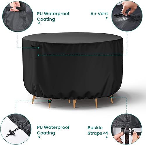 Miniatura 4 de Mrrihand Funda redonda para muebles de patio, fundas para sillas de exterior, impermeables, resistentes, 600D, juego de sillas de mesa para