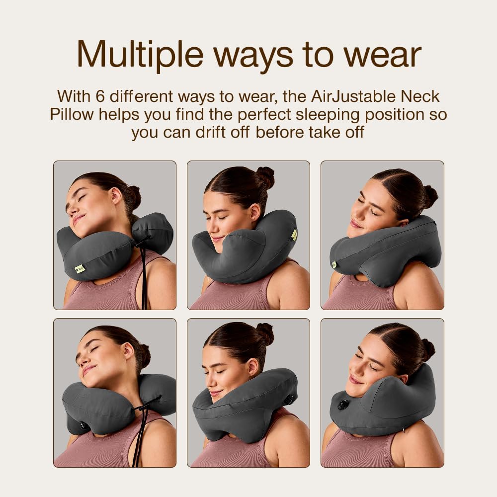 Coop Home Goods AirJustable Travel Neck Pillow, Inflatable, Adjustable Support for Neck & Chin, Compact Travel Pillow, Soft Memory Foam Comfort, Airplane Travel Essentials, Cooling & Washable Cover - Image 7