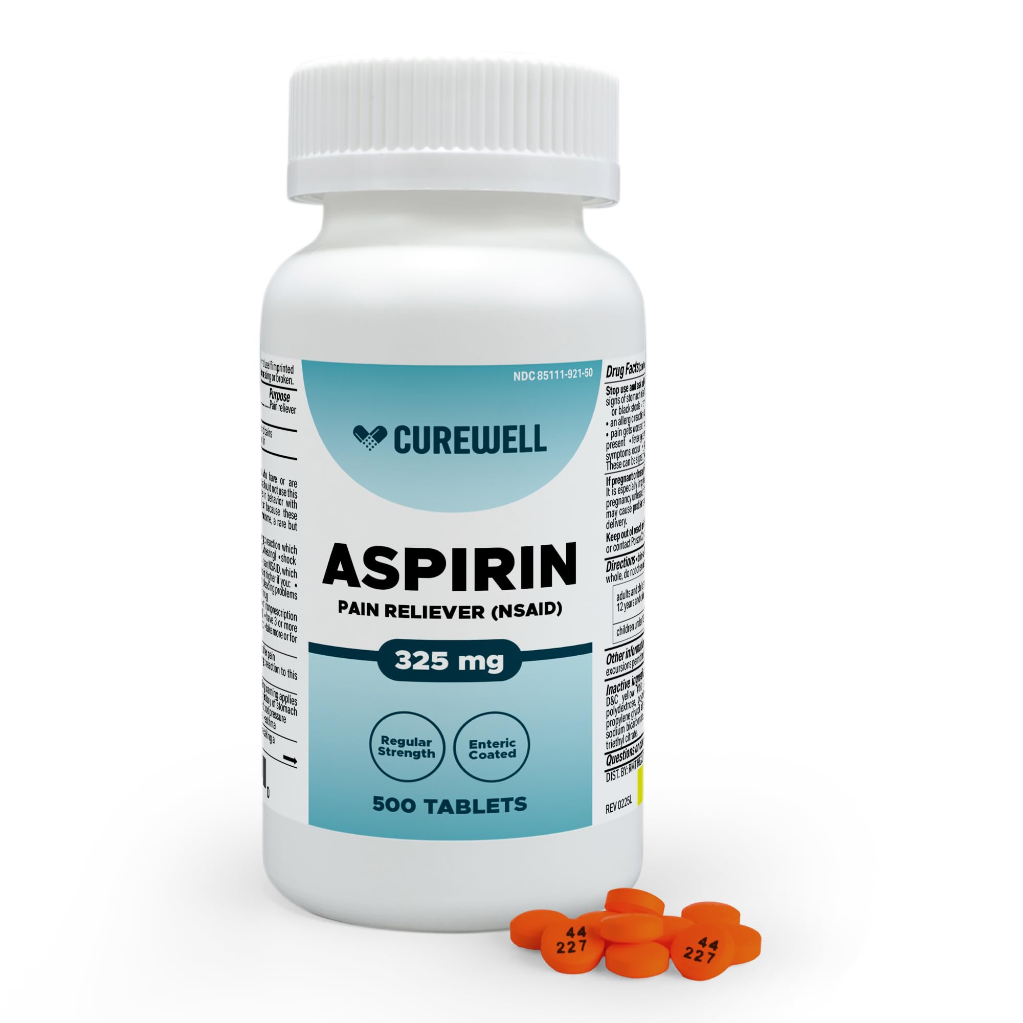 Enteric Coated Aspirin Tablets 325mg (500 Count) NSAID Pain Reliever & Fever Reducer Coated Aspirin for Adults - Regular Strength for Headache Arthritis Menstrual & Muscle Pain | Regular strength NSAID for adults. Relieves headache, arthritis, muscle & menstrual pain. Coated for stomach