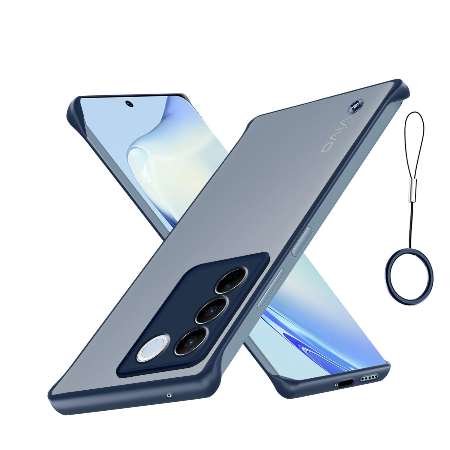 Pikkme Vivo V27/V27 Pro 5G Back Cover Hybrid Frameless Full Camera Protection Raised Edges Frosted Matte Translucent Bumper Case for Vivo V27/V27 Pro 5G (Thermoplastic Polyurethane, Blue)