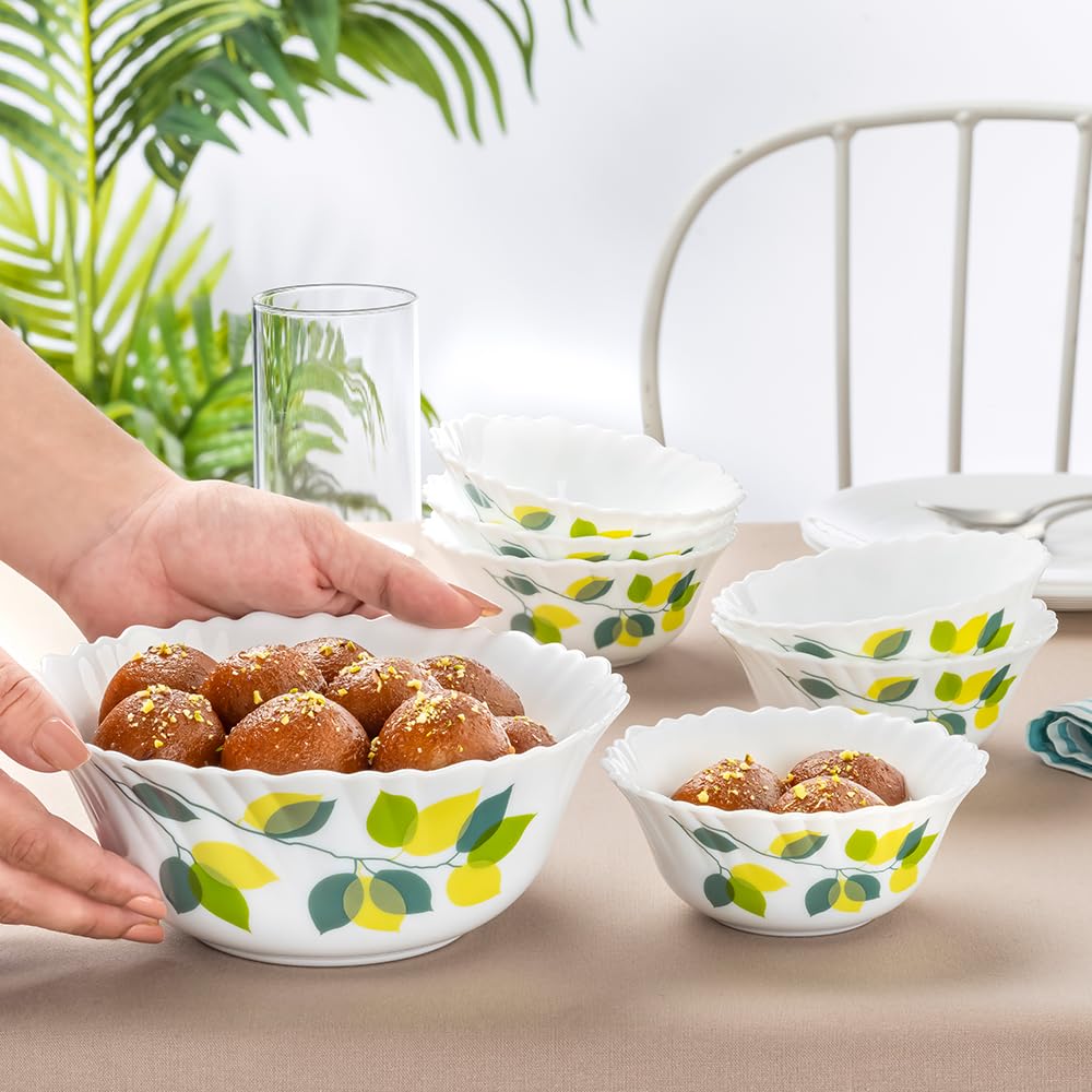 Larah by BOROSIL Mini Pudding Set - 7 Pcs Snack Sets|Green Leaves