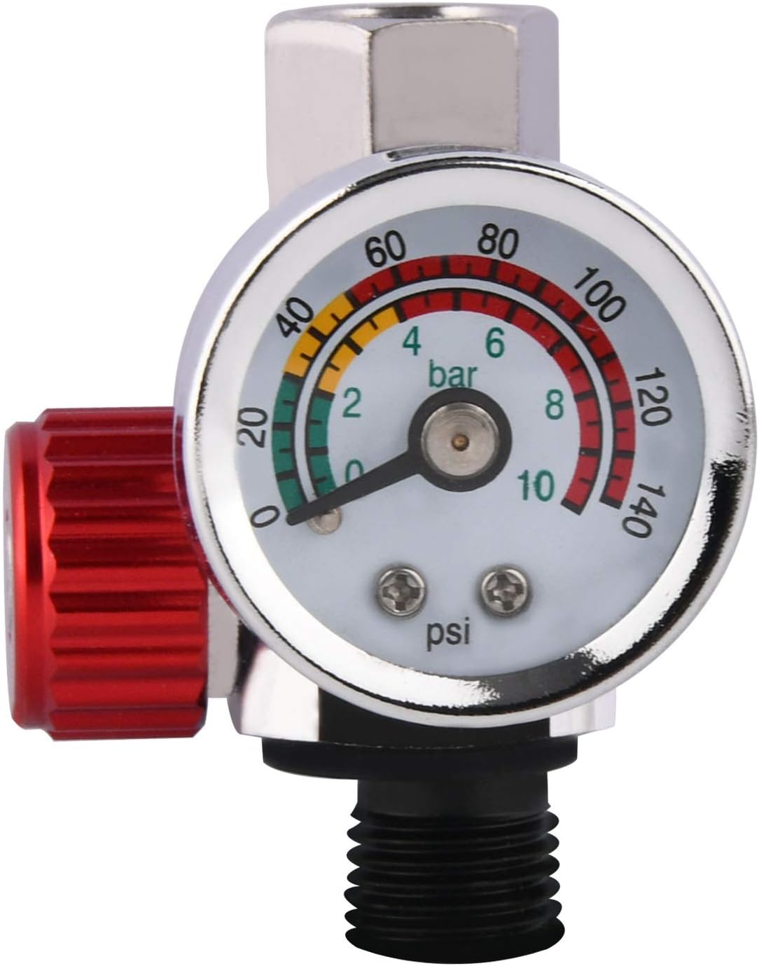 High Flow Spray Gun Air Pressure Regulator with Gauge, 0 to 140 PSI -Controls Air Flow for Air Tools