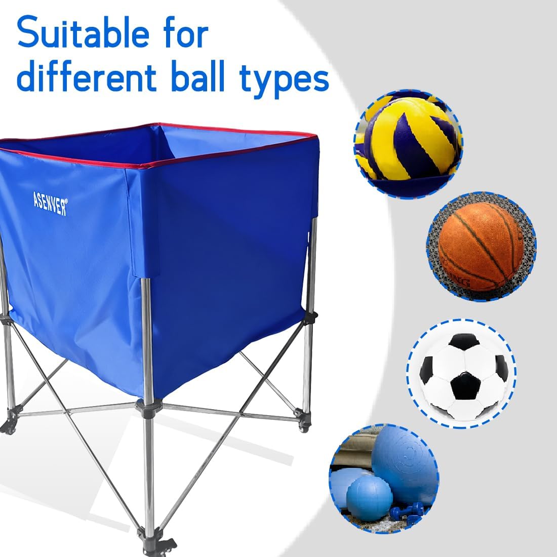 Large Capacity Basketball Collecting Cart Portable Volleyball Hopper Removabale Ball Storage Caddy with Lockable Wheels