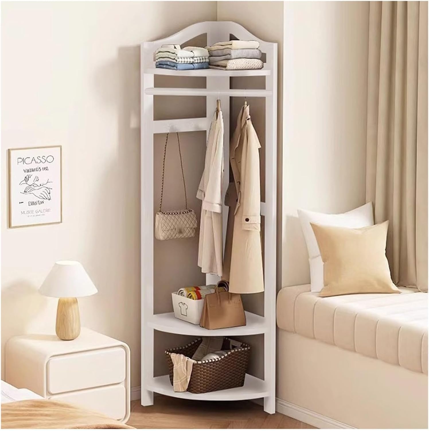 FGXHHS Corner Hall Tree with Shoe Storage and Coat Rack - Freestanding Entryway Organizer for Space-Saving
