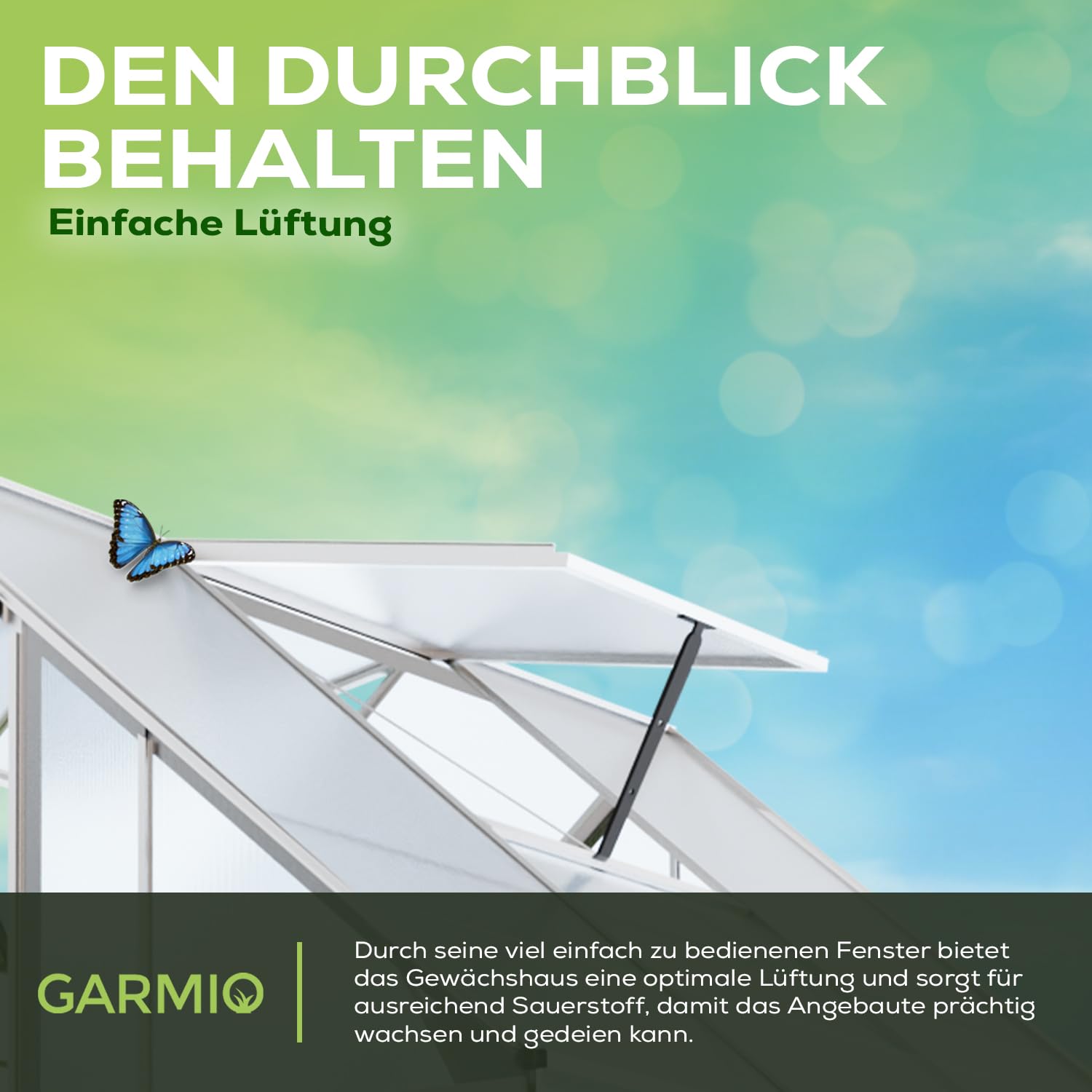 GARMIO® Gewächshaus Cuneo 190x190cm für den Garten, Alu Frühbeet inklusive Fundament, 2 Dachfenster Treibhaus Aufzucht Pflanzenhaus Tomatenhaus 3,7m² UV-Schutz