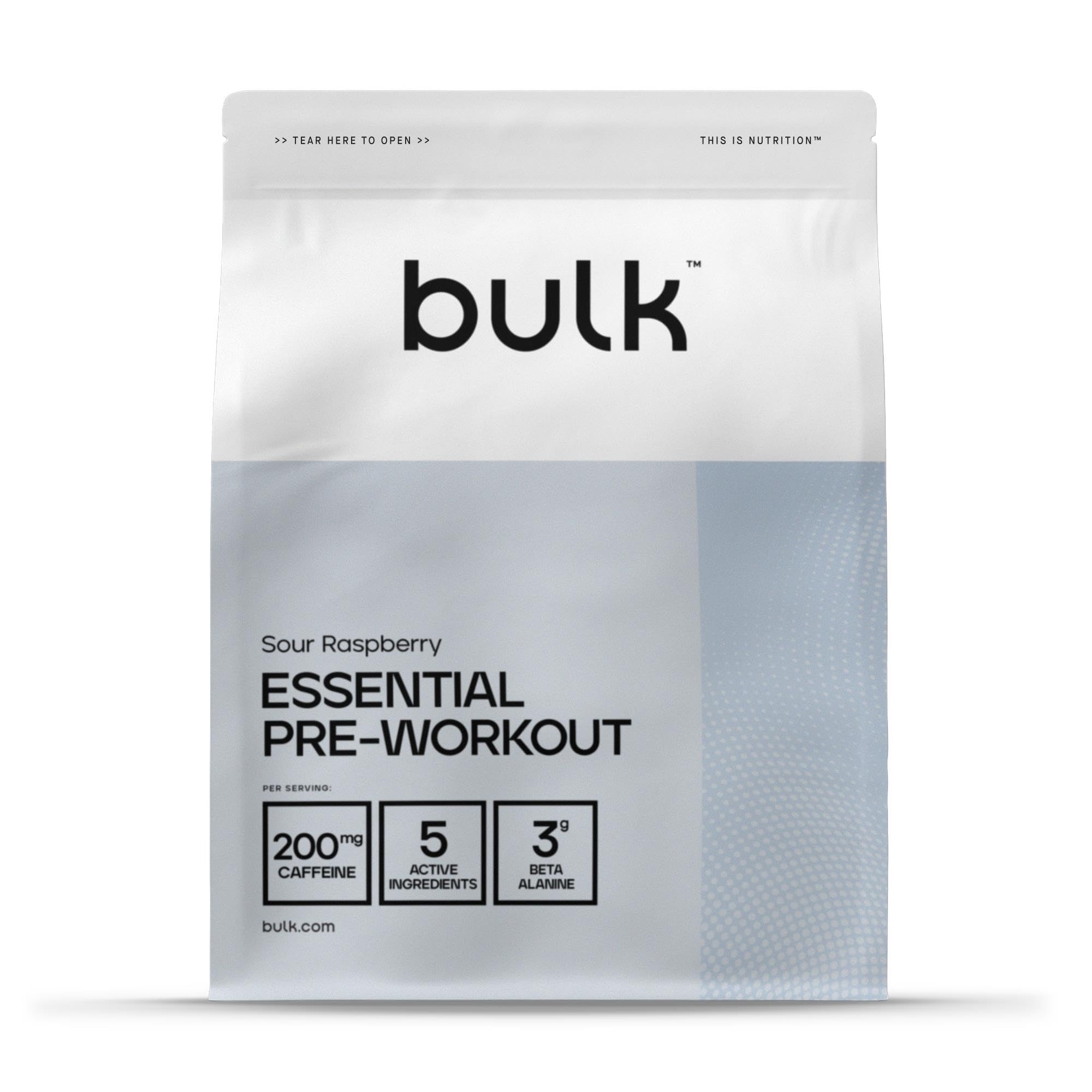 Bulk Essential Pre-Workout, Sour Raspberry, 375 g