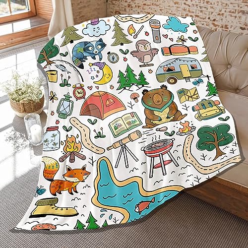 Camping Blanket Gifts for Kids,Soft Camping Throw,Cute Plush Flannel Camping Quilts Decorations for Bedroom Sofa Bed Outdoor Travel 50 x 40in for Child